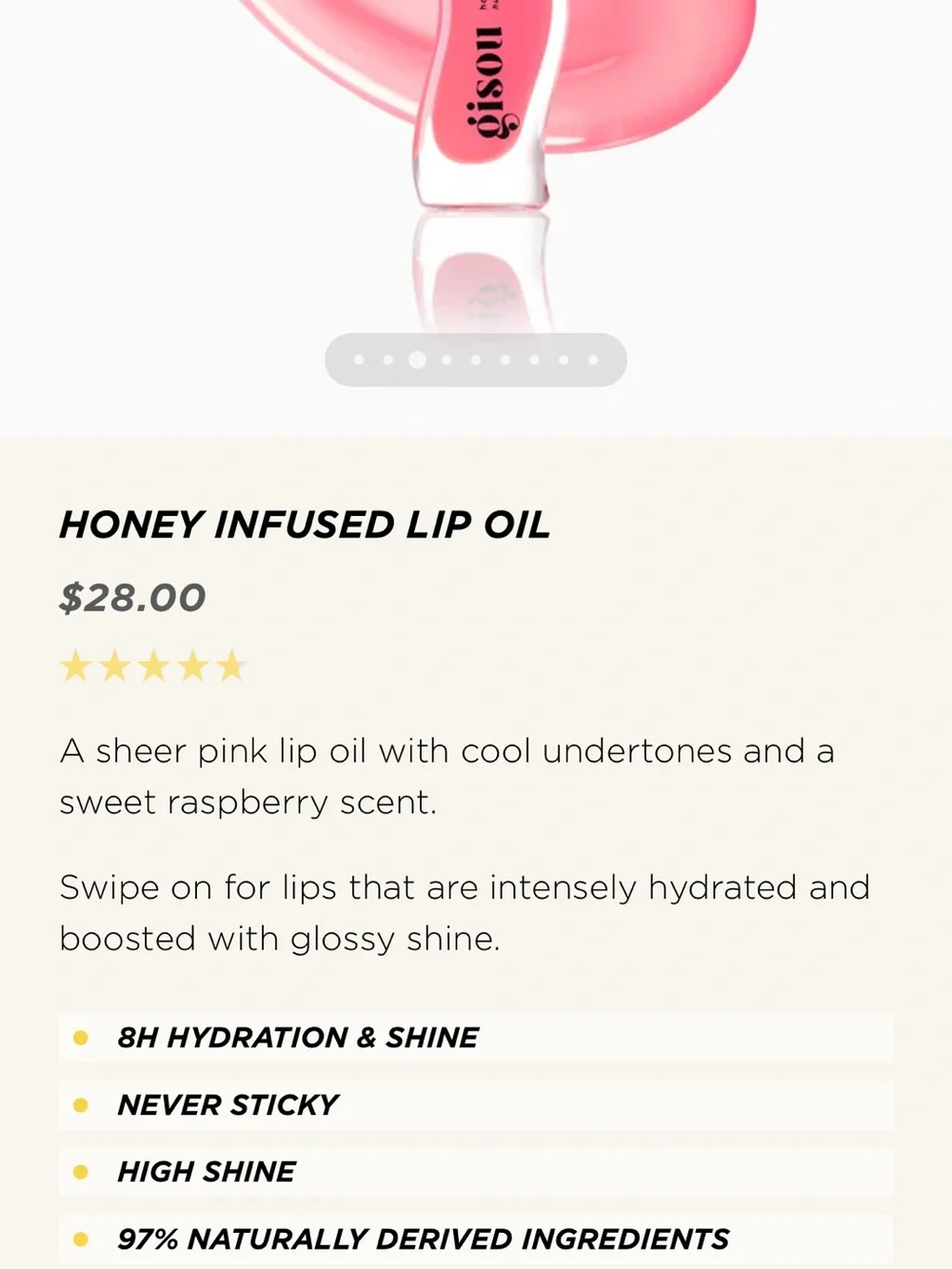 Brand New Honey Infused Lip Oil - Raspberry Swirl - Sheer Cool Pink